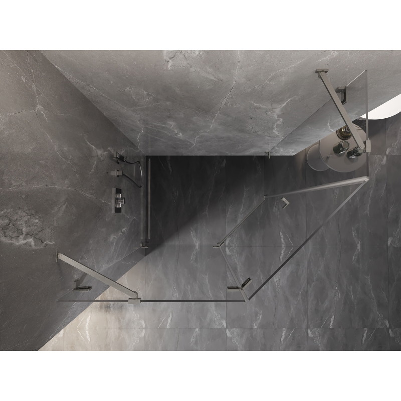 Mexen Lunar Fünfeck-Duschkabine links öffnend 90 x 80 cm, transparent, gebürsteter Nickel - 831-090L-080P-97-00-L