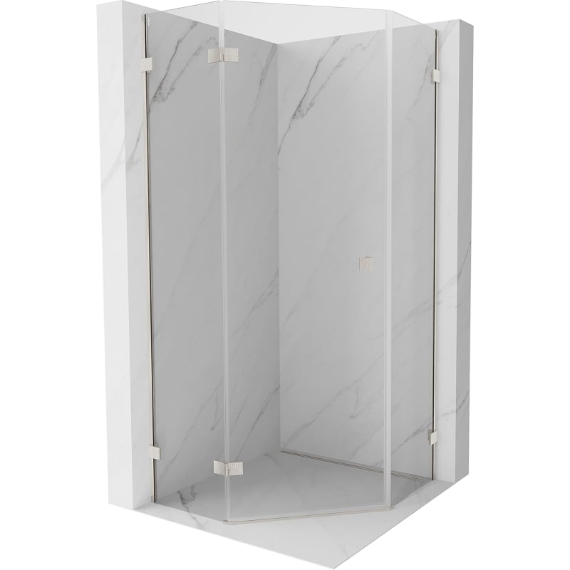 Mexen Lunar fünfeckige Duschkabine, links öffnend 90 x 90 cm, transparent, gebürstetes Nickel - 831-090L-090P-97-00-L