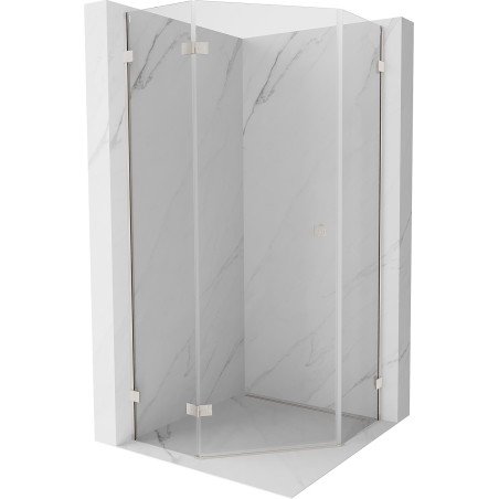 Mexen Lunar fünfeckige Duschkabine, links öffnend 90 x 90 cm, transparent, gebürstetes Nickel - 831-090L-090P-97-00-L