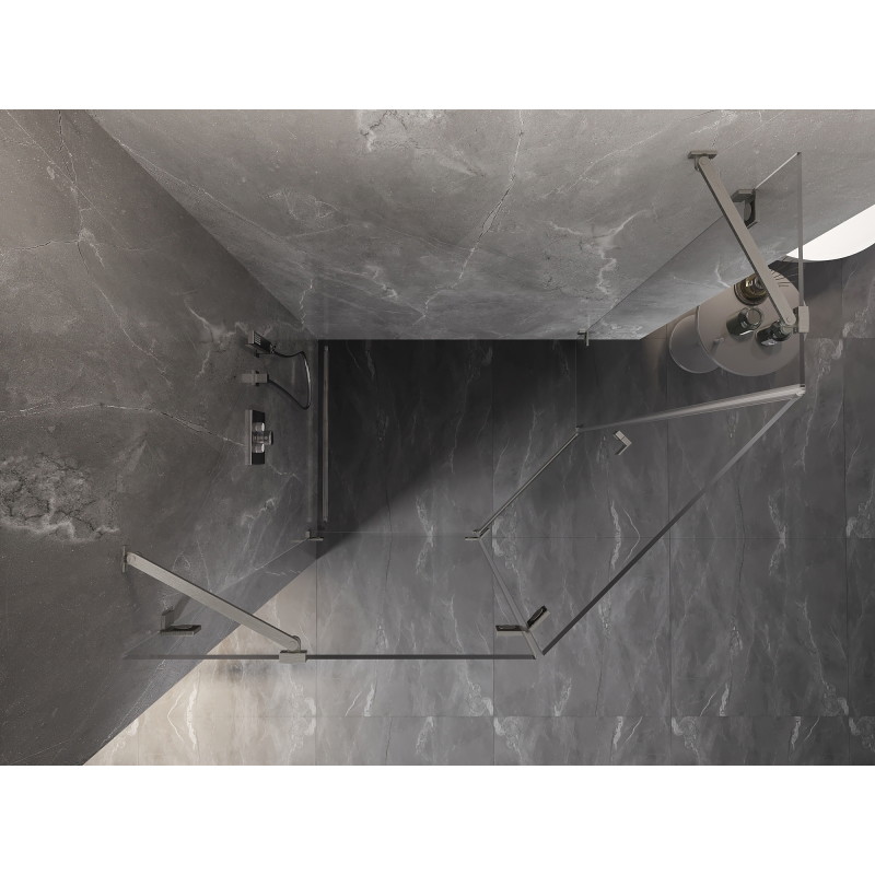 Mexen Lunar Fünfeckige Duschkabine, links öffnend, 100 x 80 cm, transparent, gebürsteter Nickel - 831-100L-080P-97-00-L