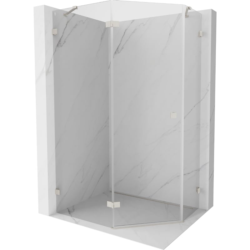 Mexen Lunar Fünfeck-Duschkabine links öffnend 100 x 90 cm, transparent, gebürstetes Nickel - 831-100L-090P-97-00-L
