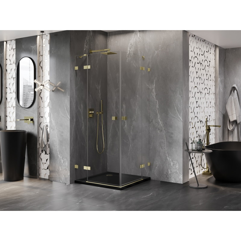 Mexen Lunar Duo Duschkabine schwenkbar 70 x 70 cm, transparent, gebürstetes Gold - 834-070L-070P-55-00