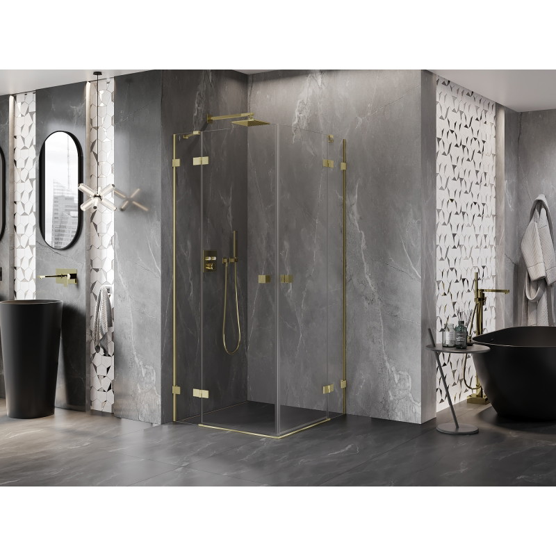 Mexen Lunar Duo Duschkabine schwenkbar 70 x 70 cm, transparent, gebürstetes Gold - 834-070L-070P-55-00