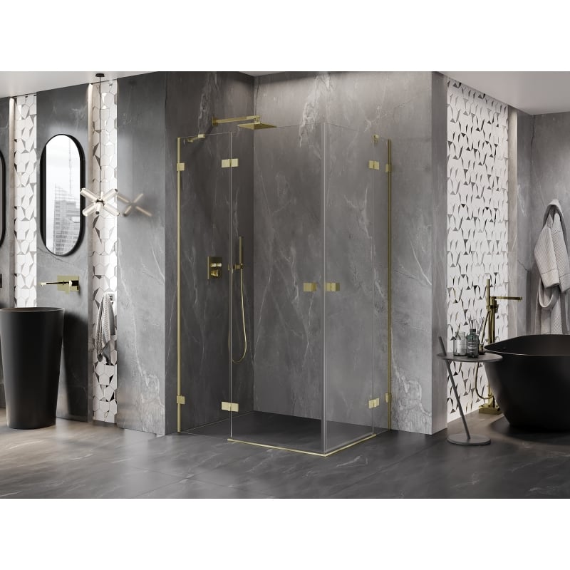 Mexen Lunar Duo Duschkabine schwenkbar links 85 x 70 cm, transparent, gebürstetes Gold - 834-085L-070P-55-00