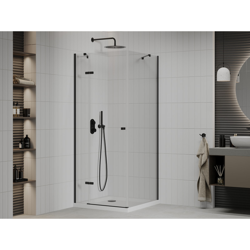 Mexen Roma duschkabine 100 x 100 cm, transparent, schwarz + Duschwanne Flat, weiß - 854-100-100-70-00-4010B