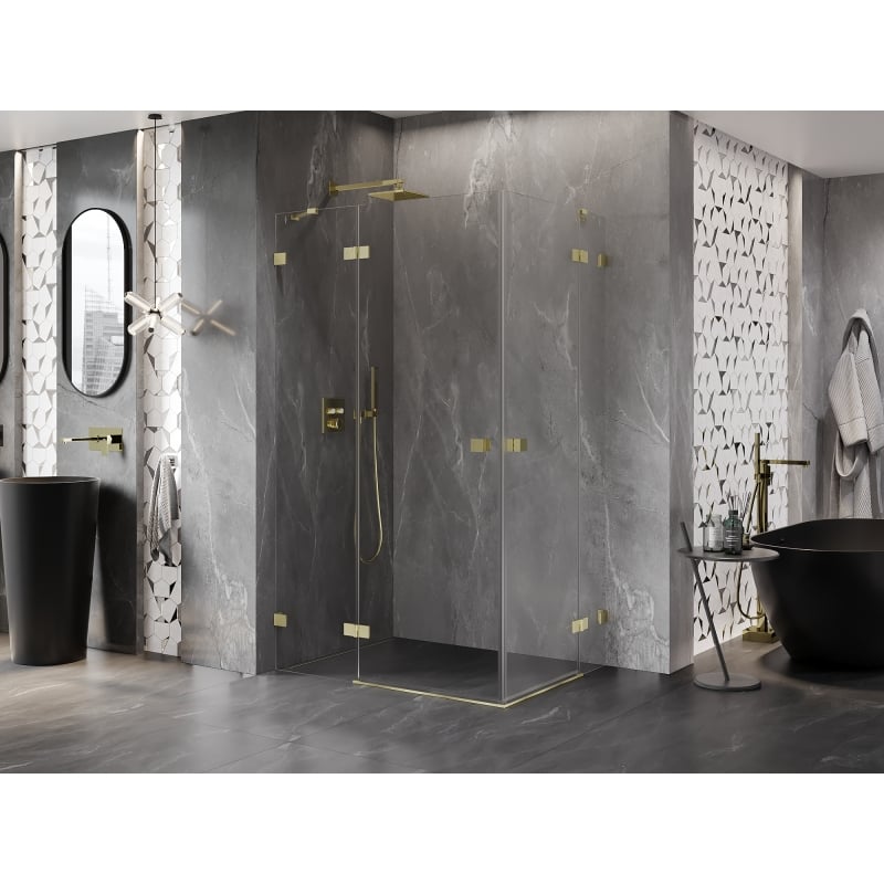 Mexen Lunar Duo Duschkabine schwenkbar links 90 x 70 cm, transparent, gebürstetes Gold - 834-090L-070P-55-00