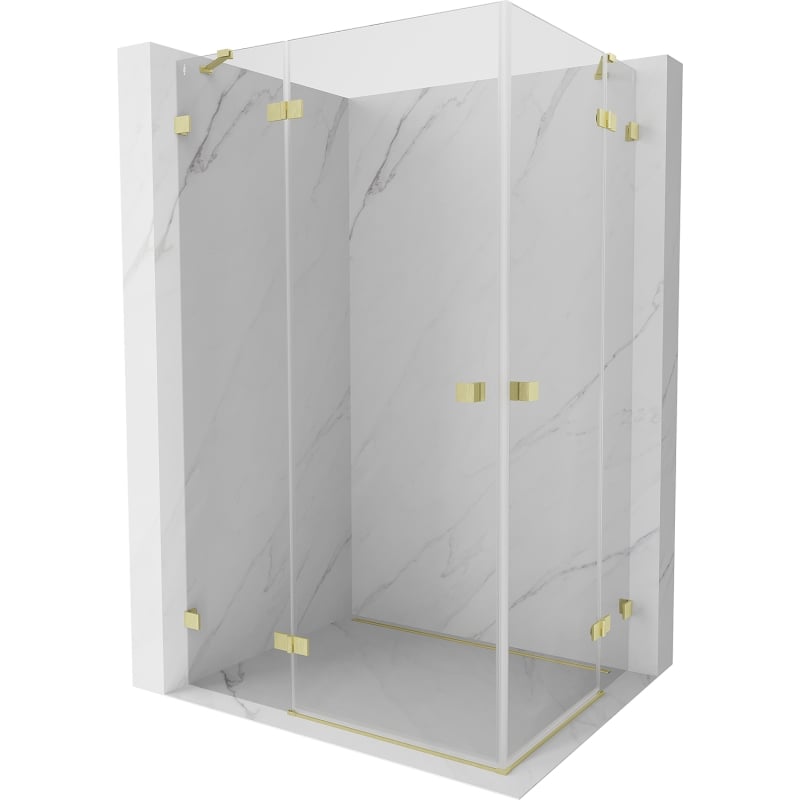 Mexen Lunar Duo Schwingduschtür links 100 x 80 cm, transparent, gebürstetes Gold - 834-100L-080P-55-00