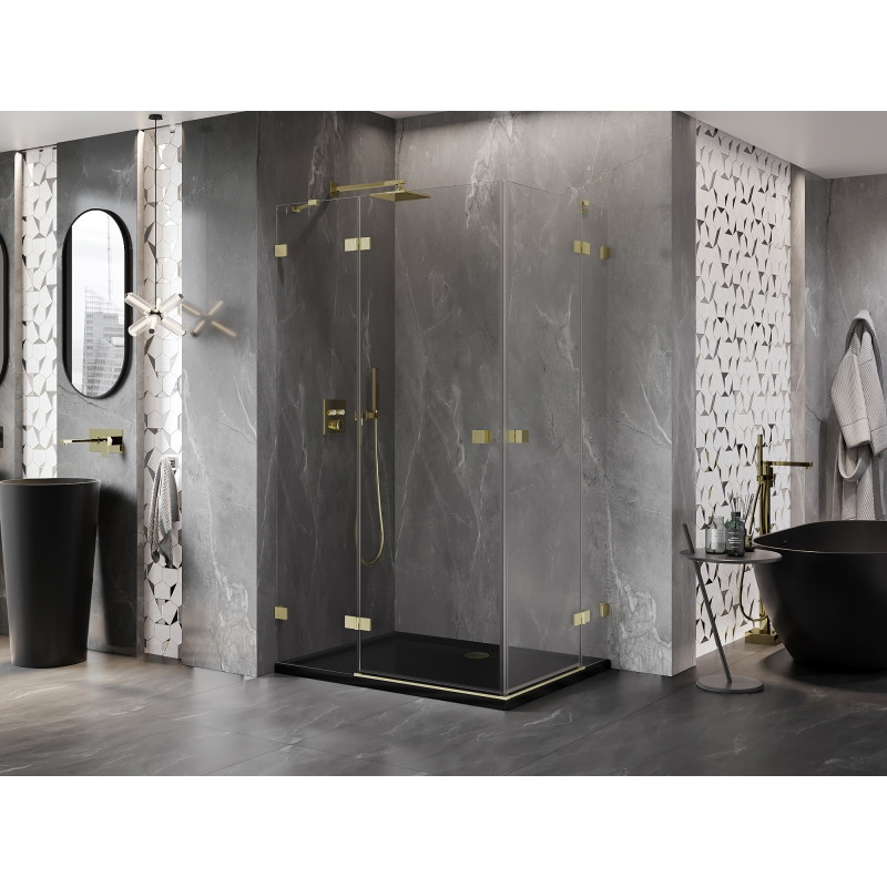 Mexen Lunar Duo Duschkabine, links öffnend, 100 x 90 cm, transparent, gebürstetes Gold - 834-100L-090P-55-00
