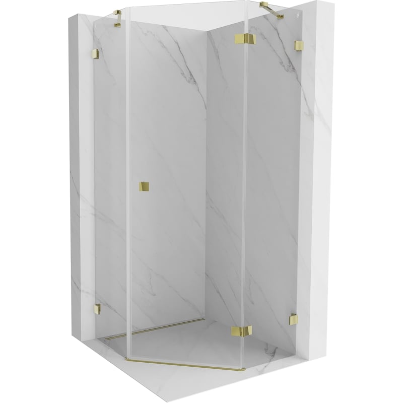Mexen Lunar Duschkabine fünfeckig, schwenkbar rechts 90 x 90 cm, transparent, gold - 831-090P-090L-50-00-P