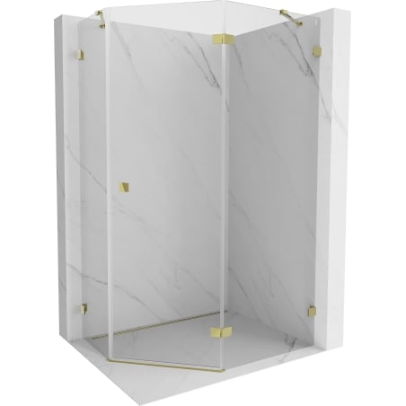 Mexen Lunar fünfeckige Duschkabine schwenkbar rechts 100 x 80 cm, transparent, gold - 831-100P-080L-50-00-P
