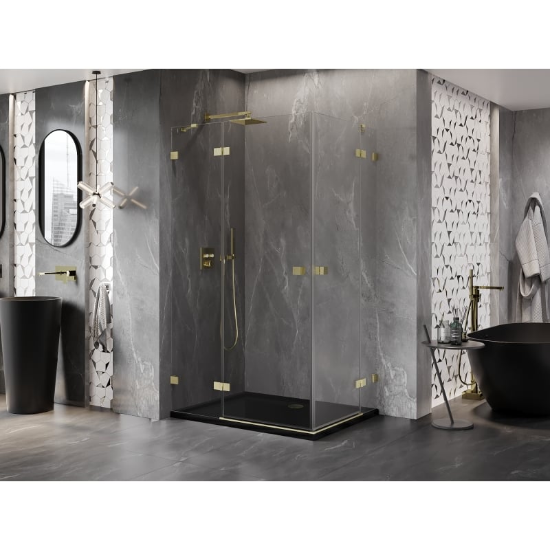 Mexen Lunar Duo Duschkabine Anschlag links 110 x 70 cm, transparent, gebürstetes Gold - 834-110L-070P-55-00
