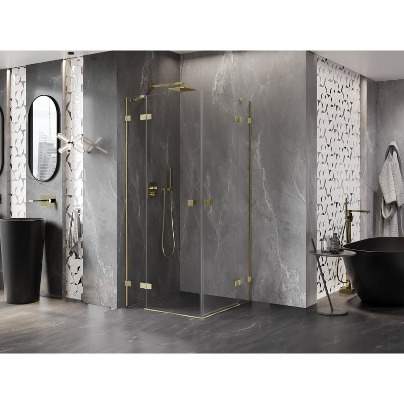 Mexen Lunar Duo Duschkabine Klappbar 110 x 110 cm, transparent, gebürstetes Gold - 834-110L-110P-55-00