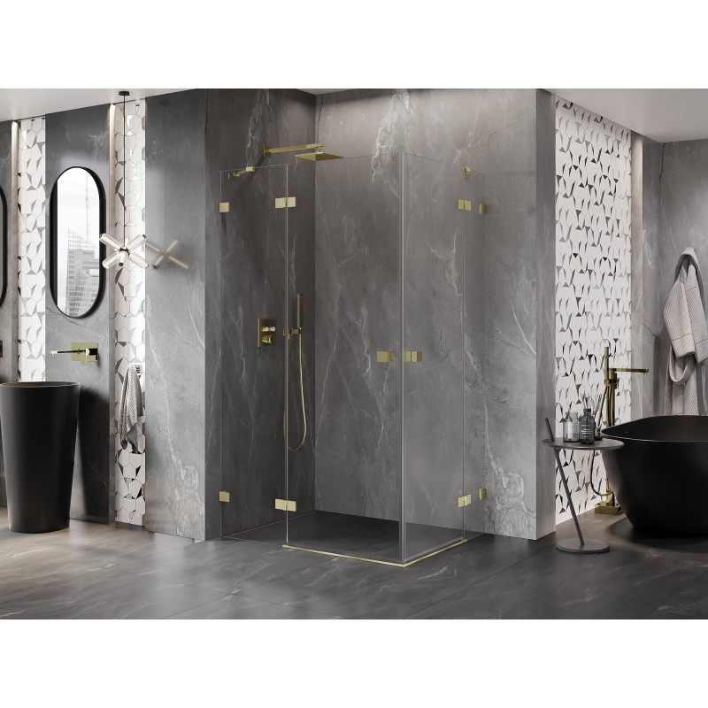 Mexen Lunar Duo Duschkabine klappbar links 115 x 70 cm, transparent, gebürstetes Gold - 834-115L-070P-55-00