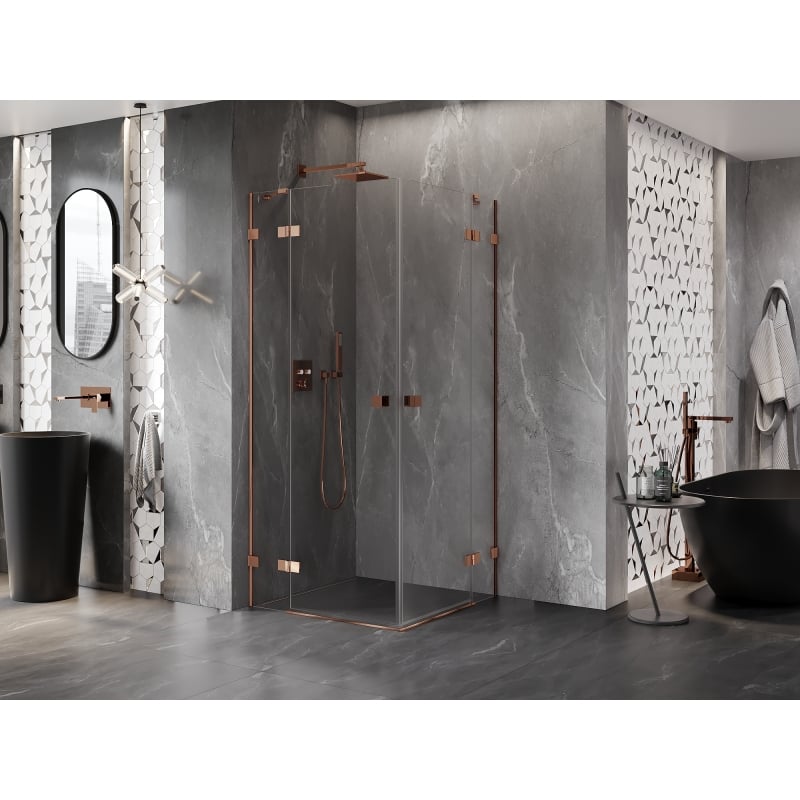 Mexen Lunar Duo Duschkabine Schwingtür 70 x 70 cm, transparent, roségold - 834-070L-070P-60-00
