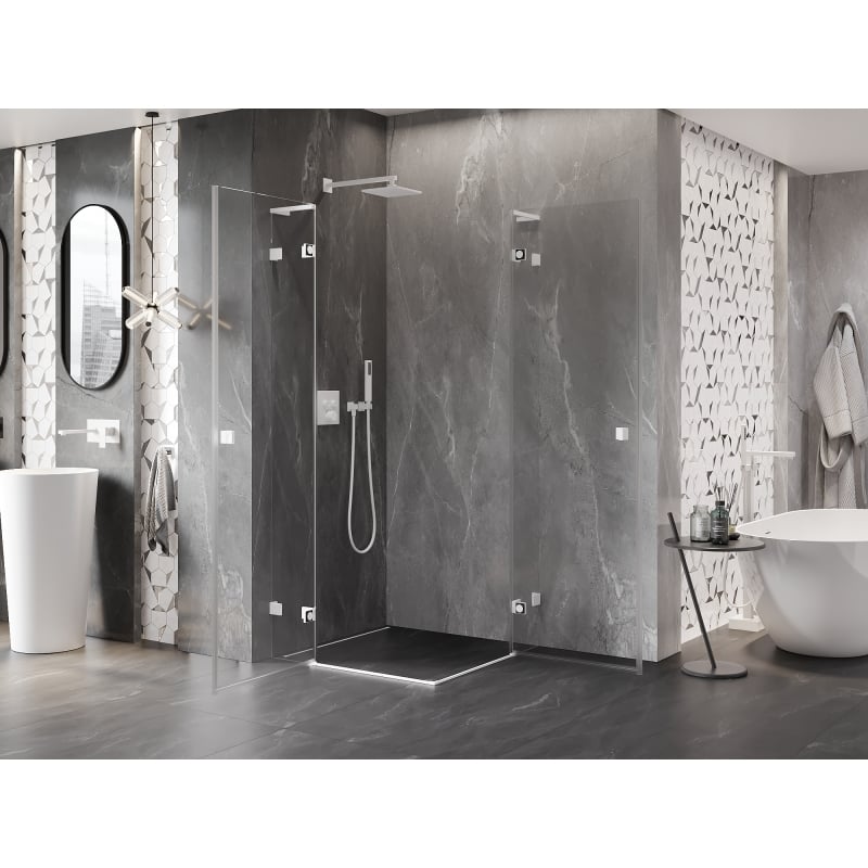 Mexen Lunar L Duo Duschkabine Schwingtür 70 x 70 cm, transparent, weiß - 834L-070L-070P-20-00
