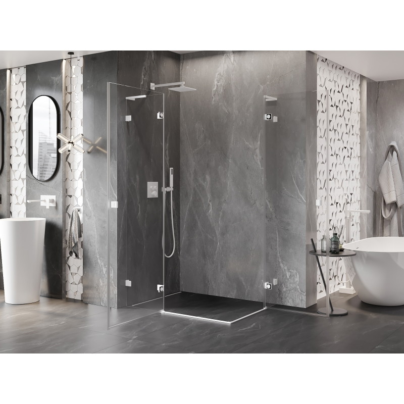 Mexen Lunar L Duo Duschkabine, schwenkbar, 80 x 70 cm, transparent, weiß - 834L-080L-070P-20-00