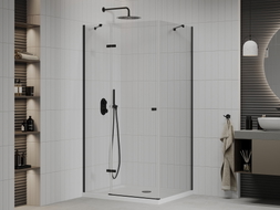 Mexen Roma Duschkabine klappbar 110 x 90 cm, transparent, schwarz + Duschwanne Flat, weiß - 854-110-090-70-00-4010B