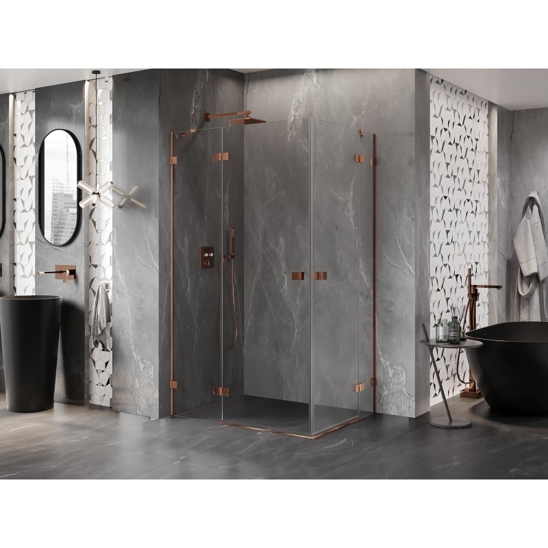 Mexen Lunar Duo Duschkabine, nach links schwenkbar, 110 x 80 cm, transparent, Roségold - 834-110L-080P-60-00