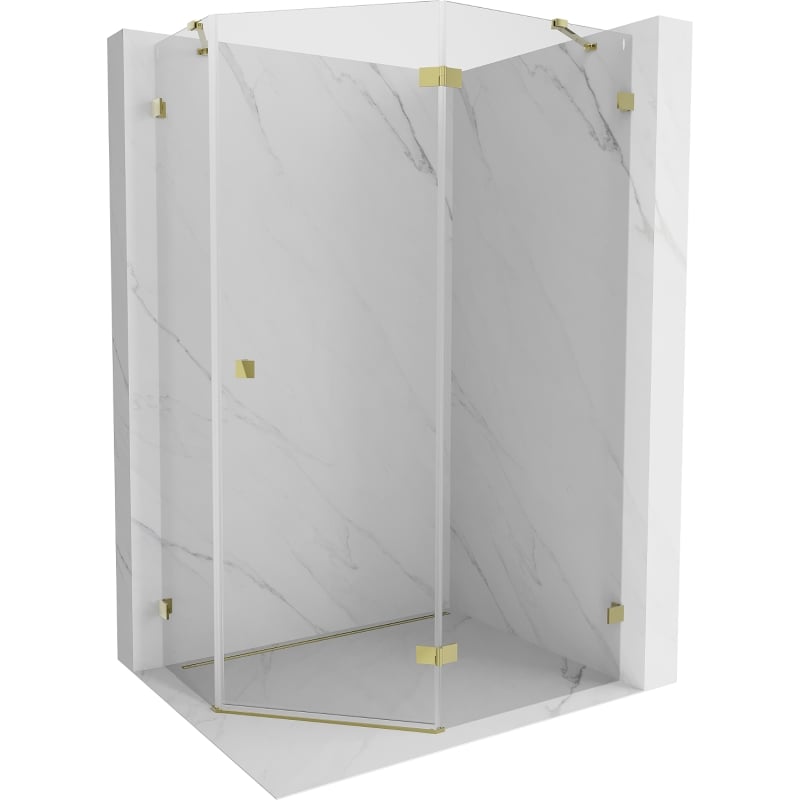 Mexen Lunar fünfeckige Duschkabine rechts öffnend 100 x 90 cm, transparent, gold - 831-100P-090L-50-00-P