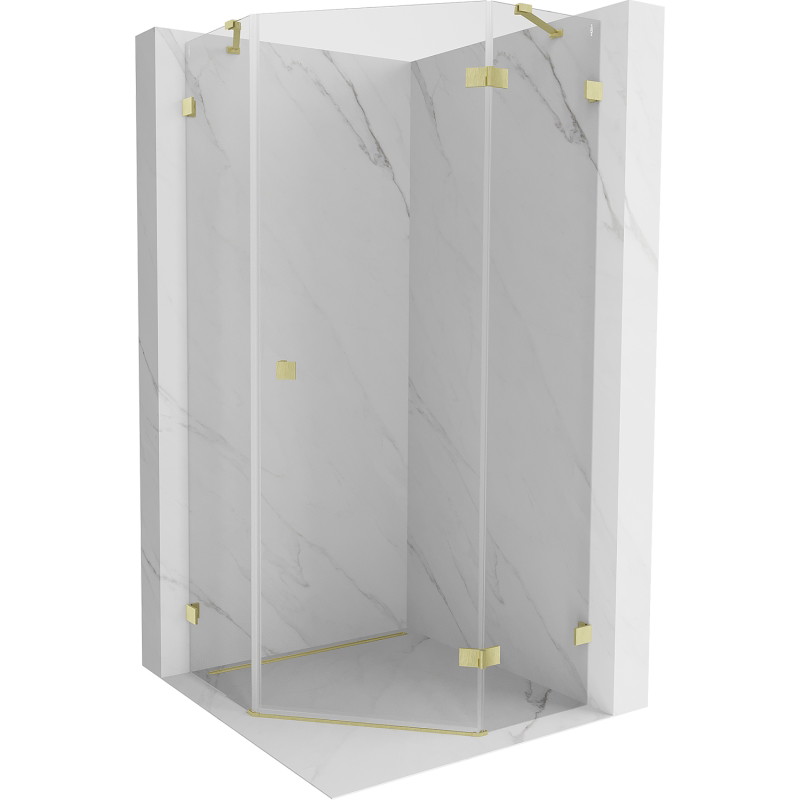 Mexen Lunar Fünfeck-Duschkabine, rechte aufschwenkbare Tür 80 x 80 cm, transparent, gebürstetes Gold - 831-080P-080L-55-00-P