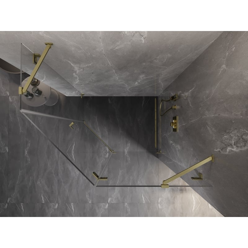 Mexen Lunar fünfeckige Duschkabine rechts 90 x 80 cm, transparent, gebürstetes Gold - 831-090P-080L-55-00-P