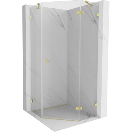 Mexen Lunar Fünfeckdusche rechte Schwingtür 90 x 90 cm, transparent, gebürstetes Gold - 831-090P-090L-55-00-P