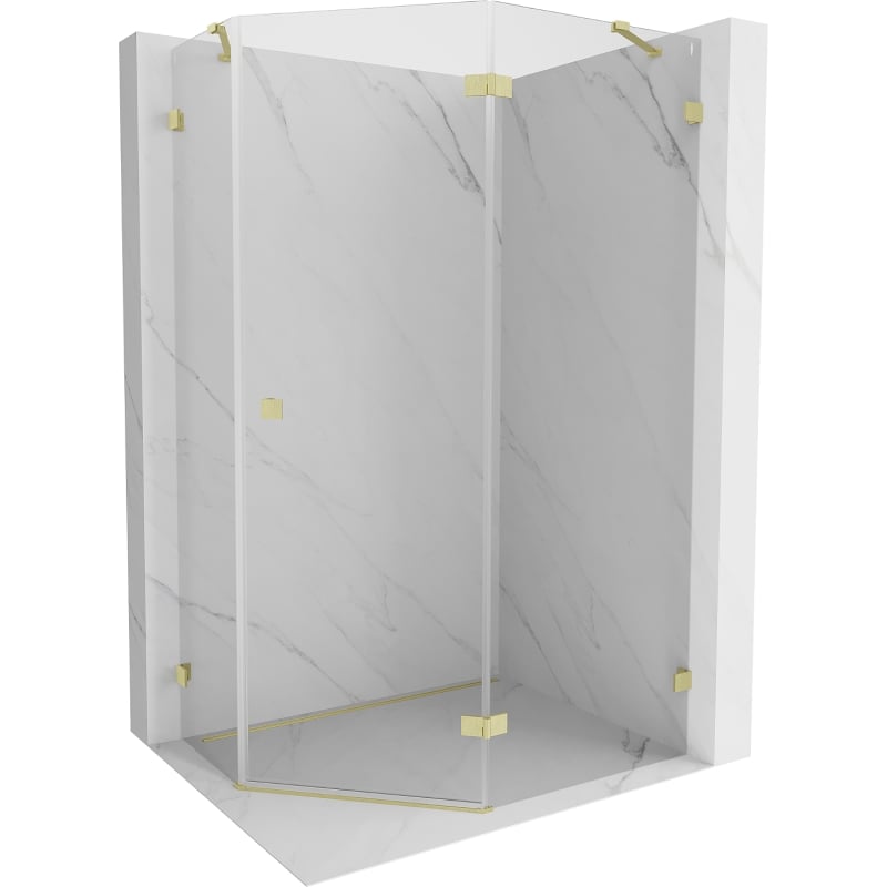 Mexen Lunar fünfeckige rechte Duschkabine 100 x 80 cm, transparent, gebürstetes Gold - 831-100P-080L-55-00-P