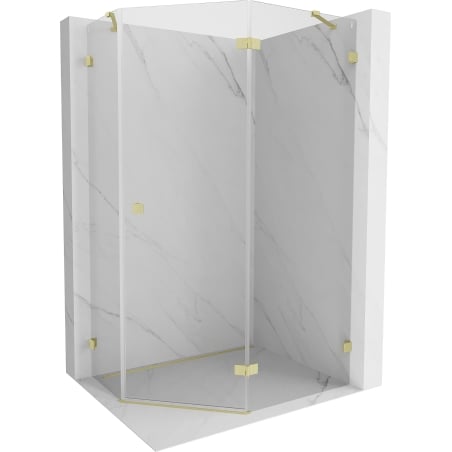 Mexen Lunar Fünfeck-Duschkabine aufschwenkbar rechts 100 x 100 cm, transparent, gebürstetes Gold - 831-100P-100L-55-00-P