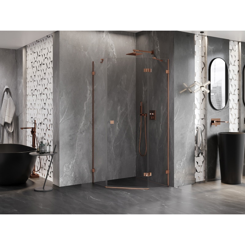 Mexen Lunar Fünfeck-Duschkabine rechts öffnend 80 x 80 cm, transparent, Roségold - 831-080P-080L-60-00-P