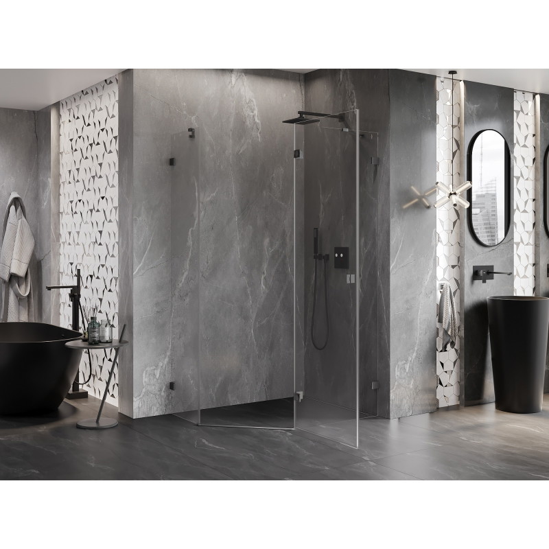 Mexen Lunar Fünfeck-Duschkabine rechts angeschlagen 100 x 80 cm, transparent, gebürstetes Gun Gray - 831-100P-080L-66-00-P