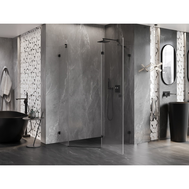Mexen Lunar Fünfeck-Duschkabine, schwenkbar, rechts 100 x 80 cm, transparent, schwarz - 831-100P-080L-70-00-P