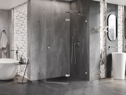 Mexen Lunar Fünfeck-Duschkabine, rechts öffnend, 90 x 80 cm, transparent, gebürsteter Nickel - 831-090P-080L-97-00-P
