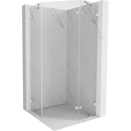 Mexen Lunar fünfeckige Duschkabine, schwenkbar, rechts 90 x 90 cm, transparent, gebürsteter Nickel - 831-090P-090L-97-00-P