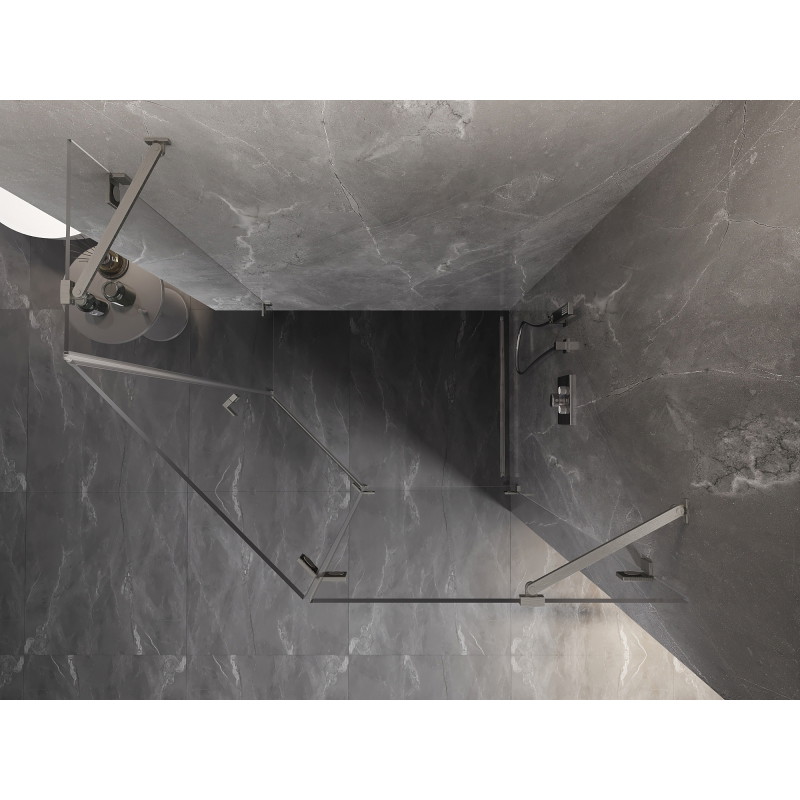 Mexen Lunar fünfeckige Duschkabine mit rechter Schwingtür 100 x 80 cm, transparent, gebürstetes Nickel
