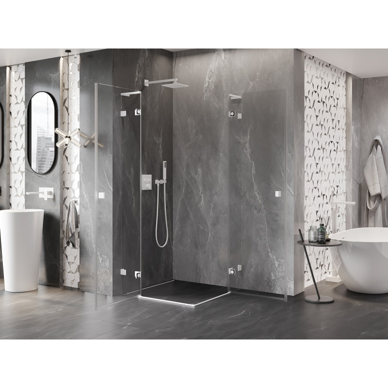 Mexen Lunar L Duo Duschkabine, Drehbar, 100 x 100 cm, transparent, weiß - 834L-100L-100P-20-00