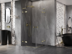 Mexen Lunar L Duo Duschkabine, schwenkbar 80 x 80 cm, transparent, gold - 834L-080L-080P-50-00