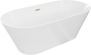 Mexen Luna Slim freistehende Badewanne 170 x 75 cm, weiß, Überlauf gold gebürstet - 52041707500-55