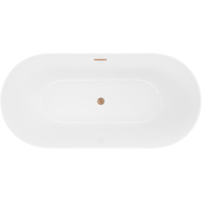 Mexen Luna Slim freistehende Badewanne 170 x 75 cm, weiß, überlauf in gebürstetem Kupfer - 52041707500-65