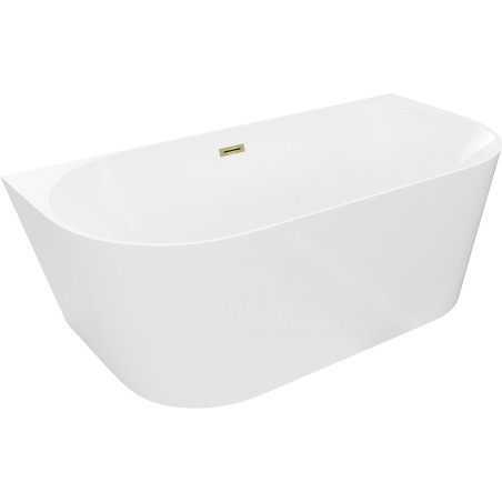 Mexen Oval Slim freistehende halbanliegende Badewanne 170 x 80 cm, weiß, Überlauf gold - 52661708000-50