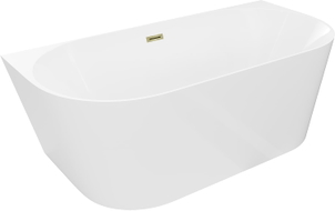 Mexen Oval Slim freistehende halbanliegende Badewanne 170 x 80 cm, weiß, Überlauf gold - 52661708000-50