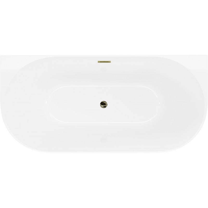 Mexen Oval Slim freistehende halbanliegende Badewanne 170 x 80 cm, weiß, Überlauf gold - 52661708000-50