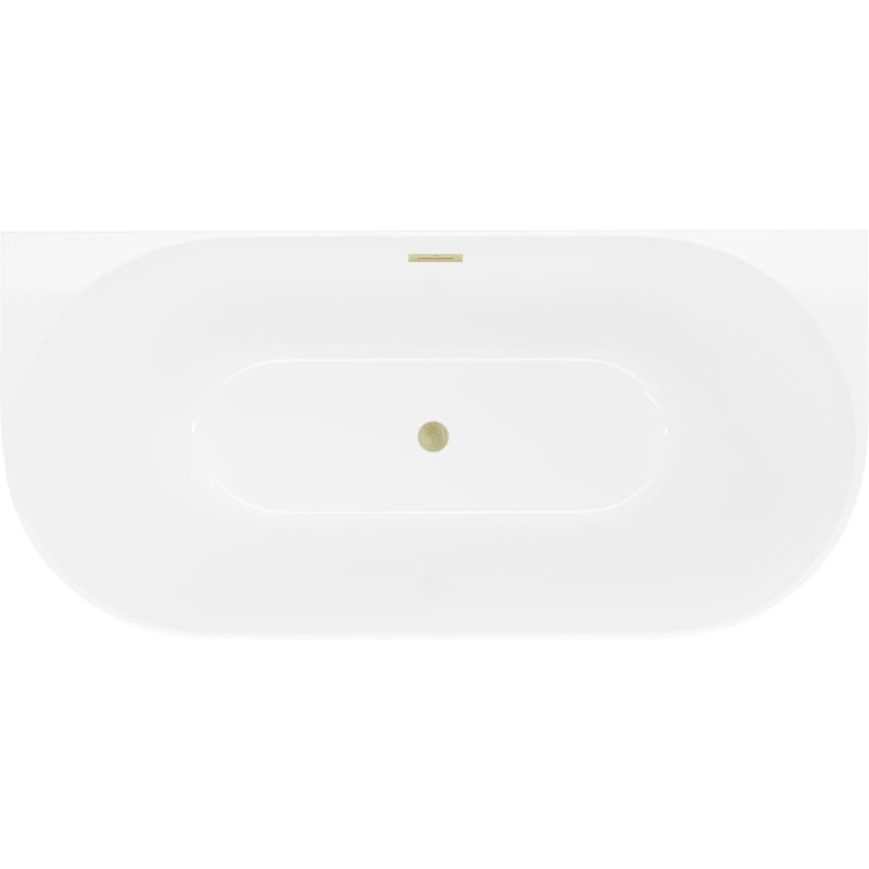 Mexen Oval Slim freistehende wandnahe Badewanne 170 x 80 cm, weiß, Überlauf gebürstet gold - 52661708000-55