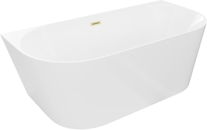 Mexen Oval Slim freistehende wandnahe Badewanne 170 x 80 cm, weiß, Überlauf gebürstet gold - 52661708000-55
