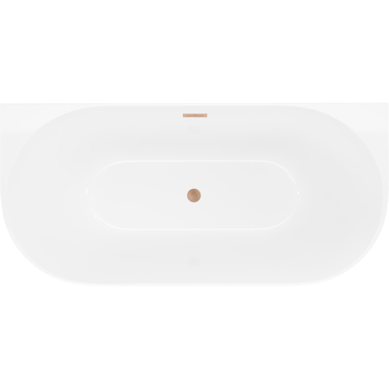 Mexen Oval Slim freistehende, an der Wand montierte Badewanne 170 x 80 cm, weiß, Überlauf in gebürstetem Kupfer