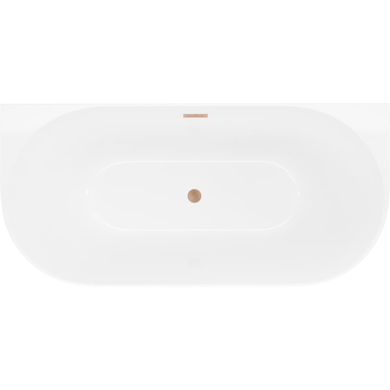 Mexen Oval Slim freistehende wandnahe Badewanne 170 x 80 cm, weiß, Überlauf gebürstetes Kupfer - 52661708000-65