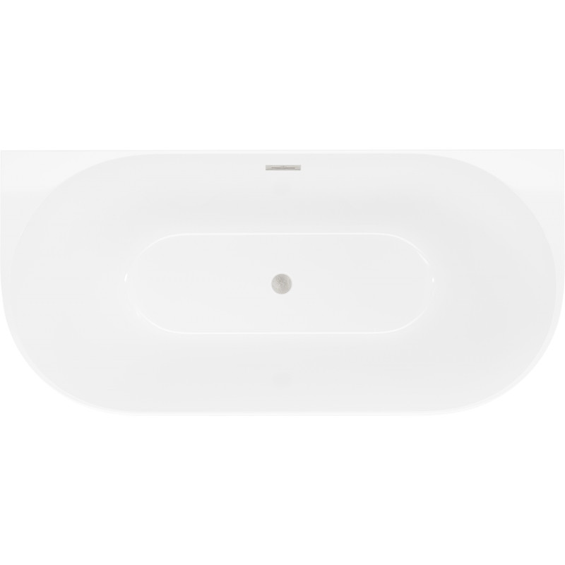 Mexen Oval Slim freistehende wandnahe Badewanne 170 x 80 cm, weiß, Überlauf gebürstetes Nickel - 52661708000-97