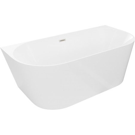 Mexen Oval Slim freistehende wandnahe Badewanne 170 x 80 cm, weiß, Überlauf gebürstetes Nickel - 52661708000-97