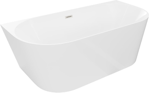 Mexen Oval Slim freistehende wandnahe Badewanne 170 x 80 cm, weiß, Überlauf gebürstetes Nickel - 52661708000-97