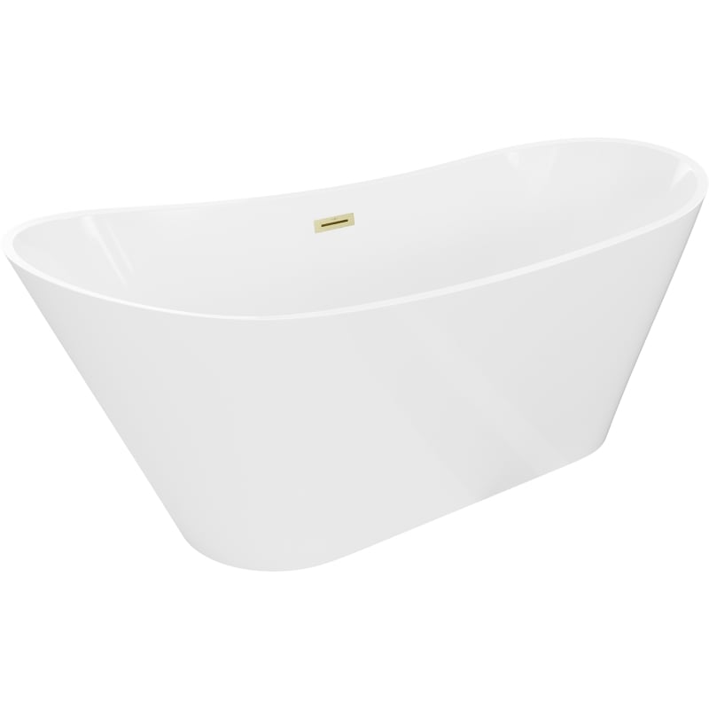Mexen Dora freistehende Badewanne 150 x 75 cm, weiß, Überlauf gebürstetes Gold - 52071507500-55