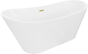 Mexen Dora freistehende Badewanne 150 x 75 cm, weiß, Überlauf gebürstetes Gold - 52071507500-55